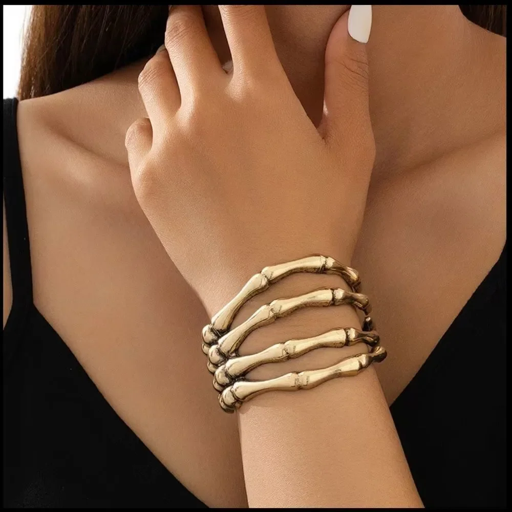 Silver Skeleton Hand Statement bracelet hinged